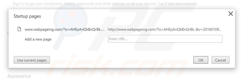 Suppression de la page d'accueil de webpageing.com dans Google Chrome 