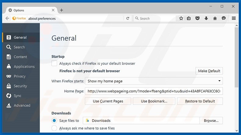 Removing webpageing.com from Mozilla Firefox homepage
