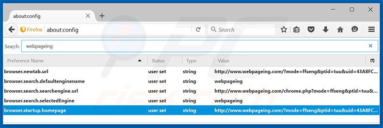 Suppression du moteur de recherche par défaut de webpageing.com dans Mozilla Firefox 
