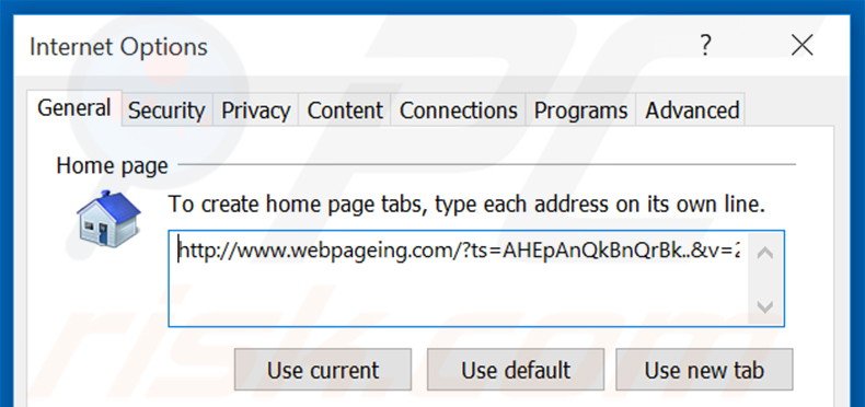 Suppression de la page d'accueil de webpageing.com dans Internet Explorer 