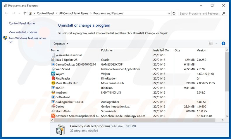 Désinstallation du pirate de navigateur webpageing.com via le Panneau de Configuration