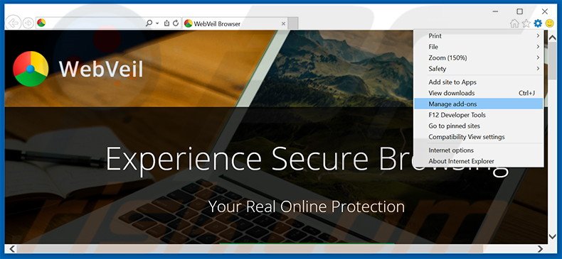 Suppression des publicités WebVeil dans Internet Explorer étape 1