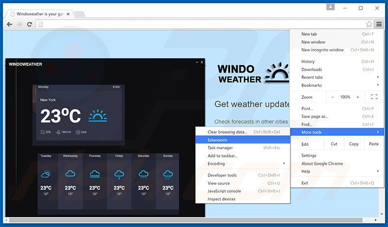 Suppression des publicités Windoweather dans Google Chrome étape 1