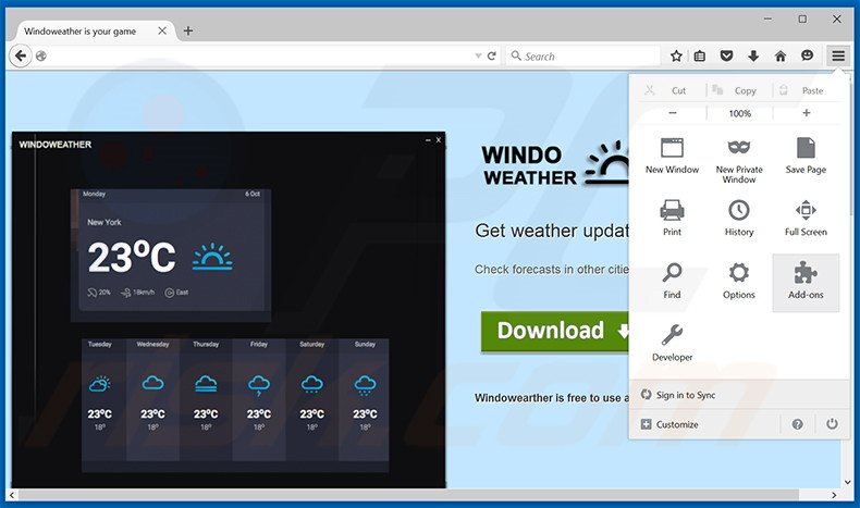 Suppression des publicités Windoweather dans Mozilla Firefox étape 1