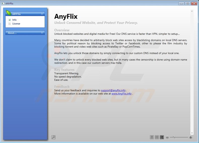 Programme décevant de type logiciel de publicité AnyFlix