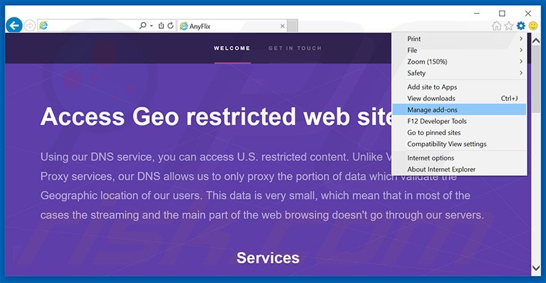 Suppression des publicités AnyFlix dans Internet Explorer étape 1