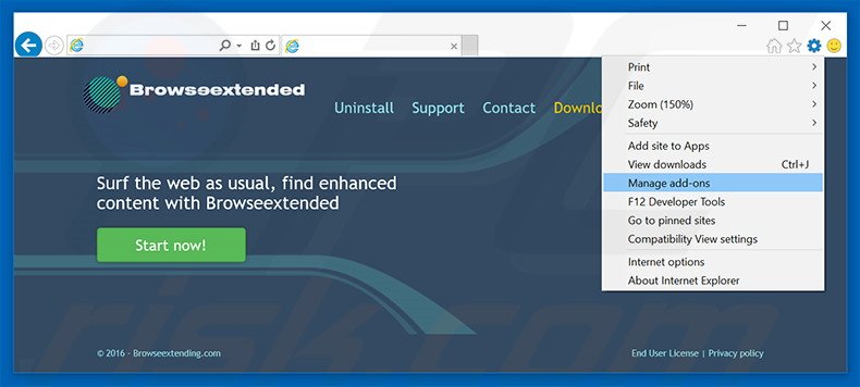 Suppression des publicités Browseextended dans Internet Explorer étape 1