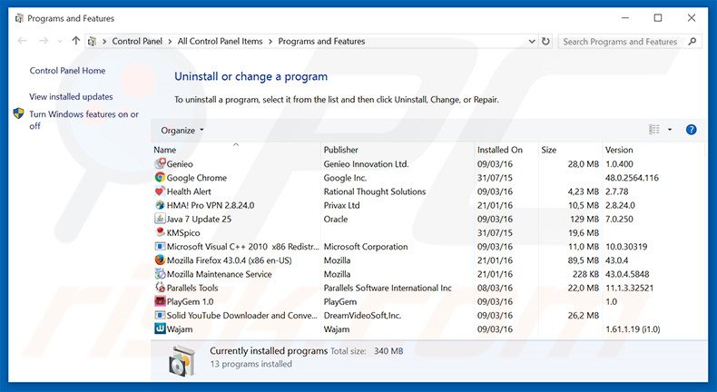 Désinstallation du logiciel de publicité Browseextended via le Panneau de Configuration