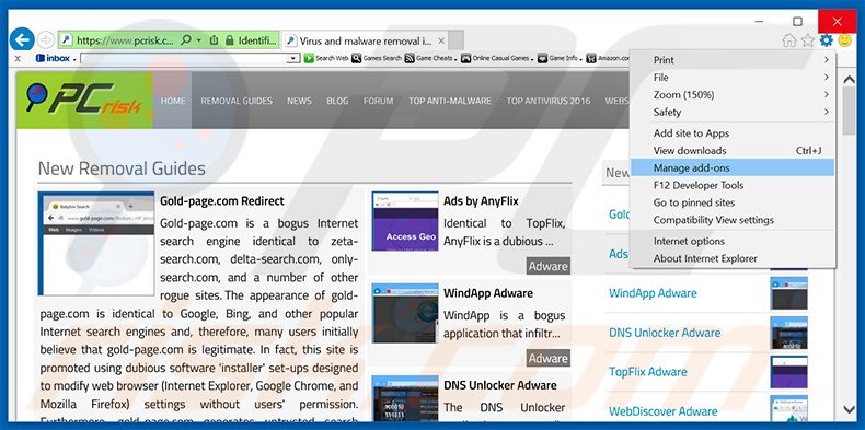 Suppression des publicités CoronaBorealis dans Internet Explorer étape 1
