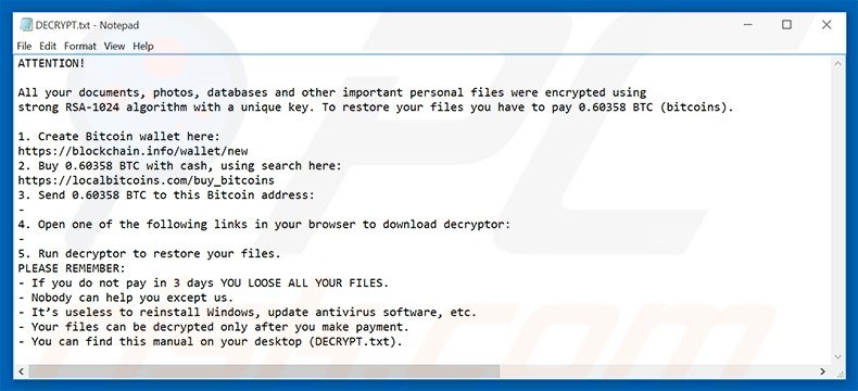 Instructions de décryptage pour Crypted 