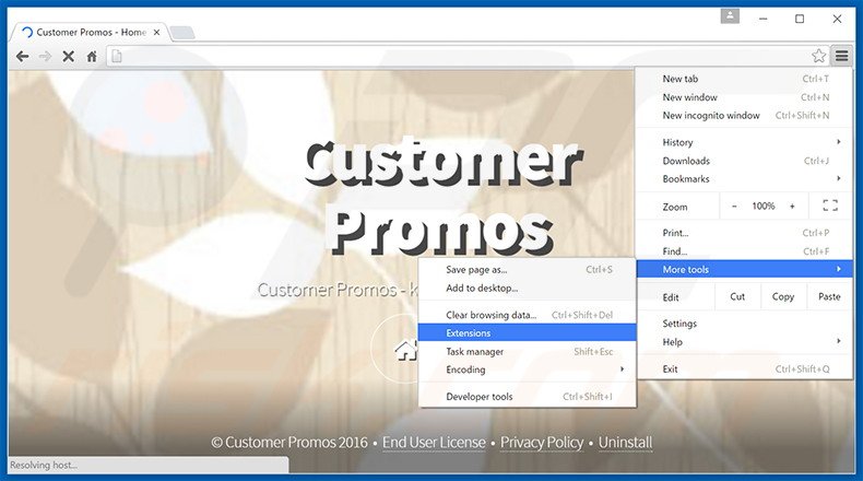Suppression des publicités Customer Promos dans Google Chrome étape 1