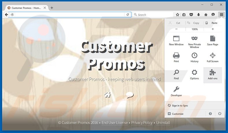 Suppression des publicités Customer Promos dans Mozilla Firefox étape 1