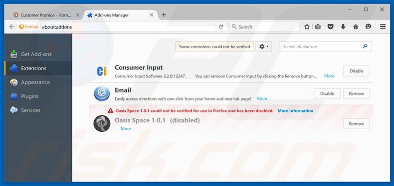 Suppression des publicités Customer Promos dans Mozilla Firefox étape 2