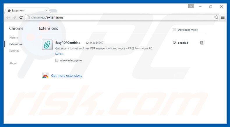 Suppression des extensions reliées à EasyPDFCombine dans Google Chrome 