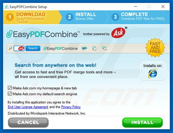 Configuration officielle de l'installateur du pirate de navigateur EasyPDFCombine