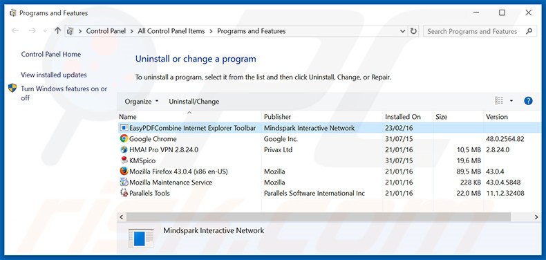 Désinstallation du pirate de navigateur EasyPDFCombine via le Panneau de Configuration