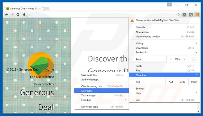 Suppression des publicités Generous Deal  dans Google Chrome étape 1