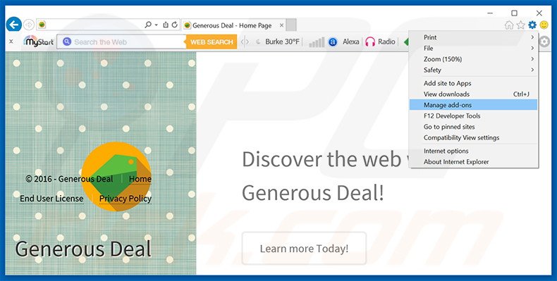 Suppression des publicités Generous Deal dans Internet Explorer étape 1