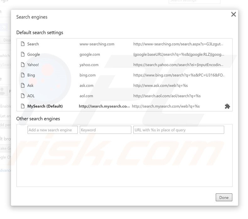 Suppression du moteur de recherche par défaut de search.mysearch.com dans Google Chrome 