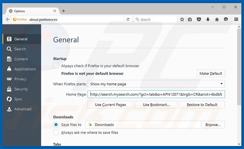Suppression de la page d'accueil de search.mysearch.com dans Mozilla Firefox 