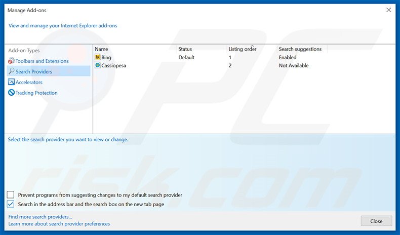 Suppression du moteur de recherche par défaut de search.mysearch.com dans Internet Explorer 