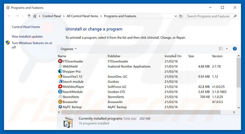 Désinstallation du pirate de navigateur search.mysearch.com via le Panneau de Configuration