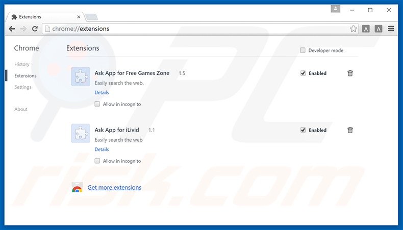 Suppression des extensions reliées à gold-page.com dans Google Chrome 