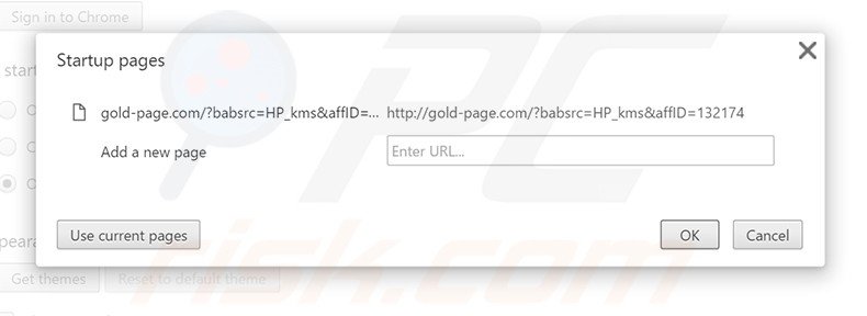 Suppression de la page d'accueil de gold-page.com dans Google Chrome 