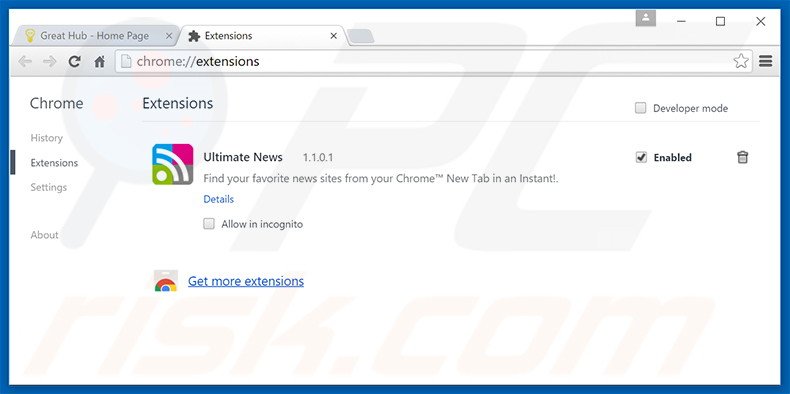 Suppression des publicités Great Hub dans Google Chrome étape 2