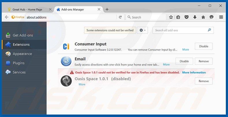 Suppression des publicités Great Hub dans Mozilla Firefox étape 2