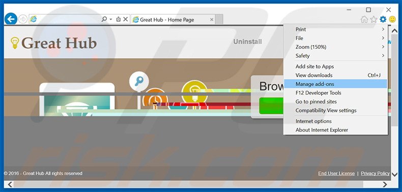 Suppression des publicités Great Hub dans Internet Explorer étape 1
