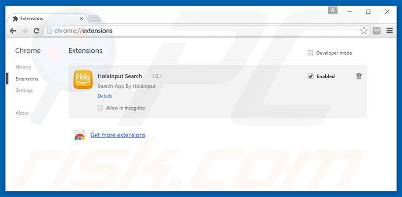 Suppression des extensions reliées à search.holainput.com dans Google Chrome 