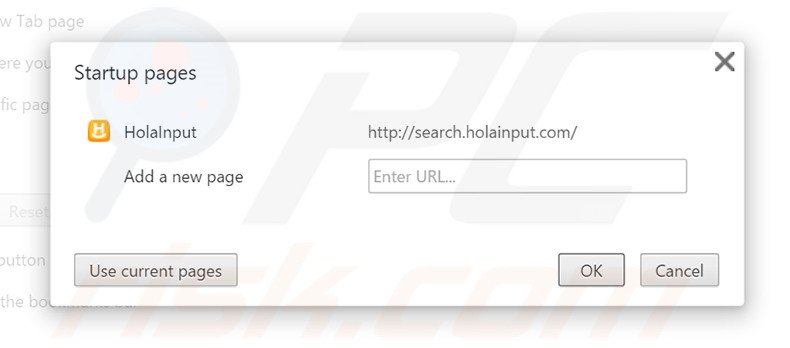 Suppression de la page d'accueil de search.holainput.com dans Google Chrome 