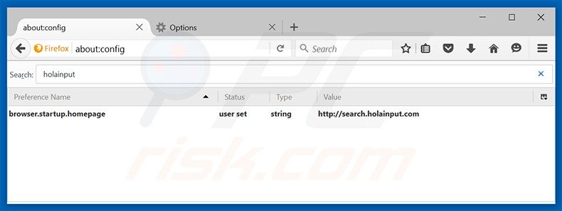 Suppression du moteur de recherche par défaut de search.holainput.com dans Mozilla Firefox 