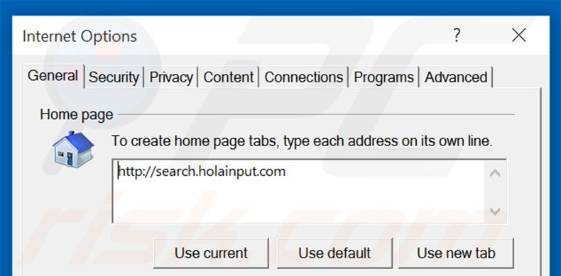 Suppression de la page d'accueil de search.holainput.com dans Internet Explorer 