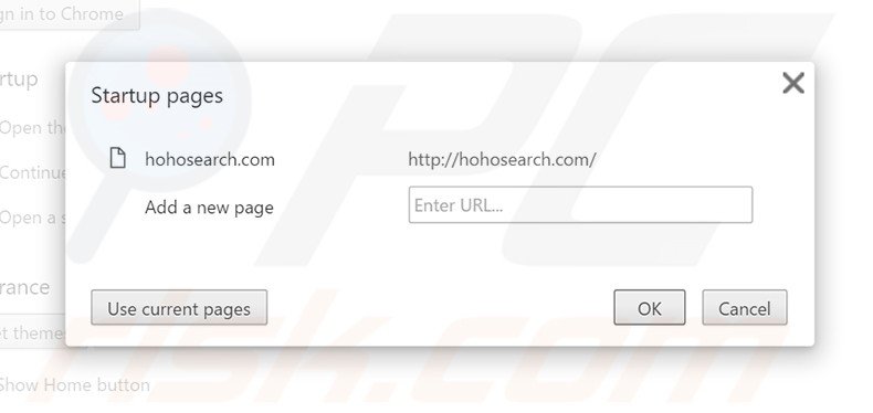 Suppression de la page d'accueil de hohosearch.com dans Google Chrome 