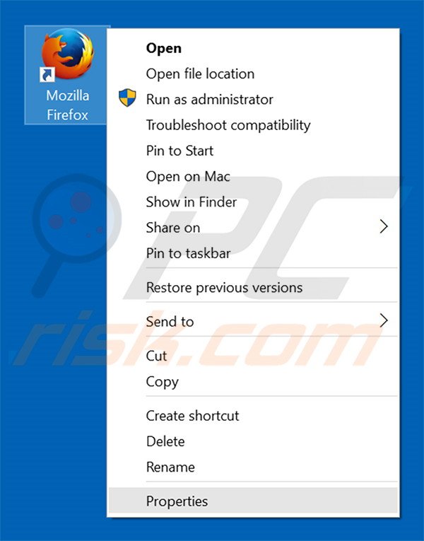 Suppression du raccourci cible de hohosearch.com dans Mozilla Firefox étape 1