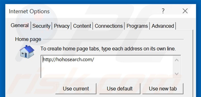 Suppression de la page d'accueil de hohosearch.com dans Internet Explorer 