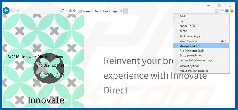 Suppression des publicités Innovate Direct dans Internet Explorer étape 1