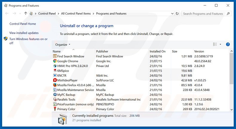 Désinstallation du logiciel de publicité Innovate Direct via le Panneau de Configuration