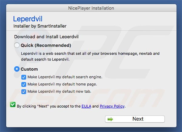 Delusive installer used to promote search.leperdvil.com