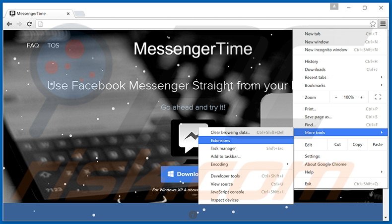 Removing MessengerTime  ads from Google Chrome step 1