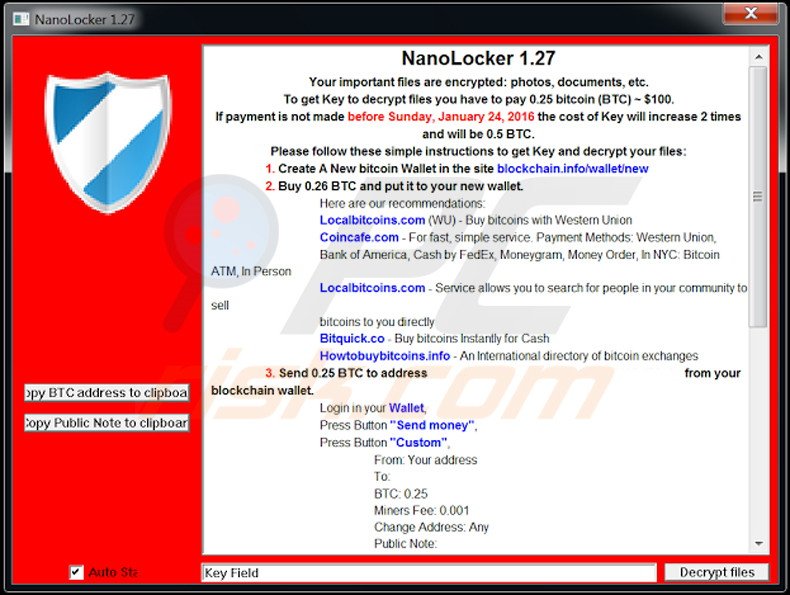 Instructions de décryptage de NanoLocker