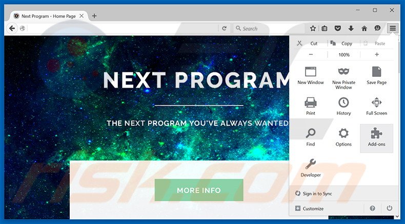 Suppression des publicités Next Program dans Mozilla Firefox étape 1