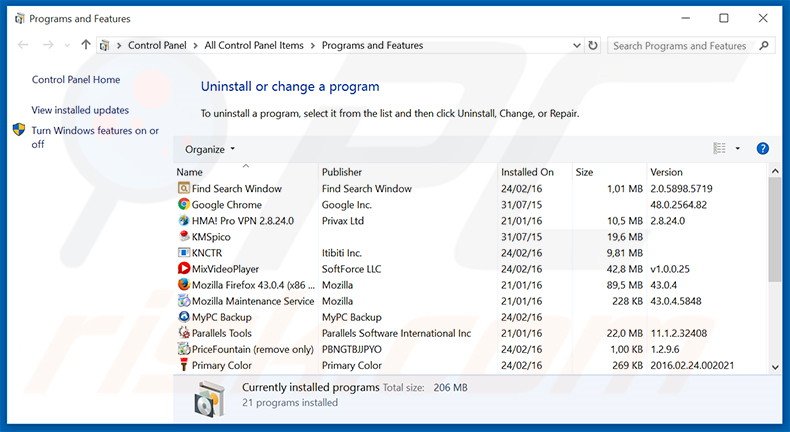 Désinstallation du logiciel de publicité Next Program via le Panneau de Configuration