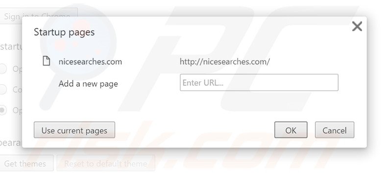 Suppression de la page d'accueil de nicesearches.com dans Google Chrome 