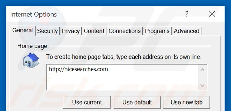 Suppression de la page d'accueil de nicesearches.com dans Internet Explorer 