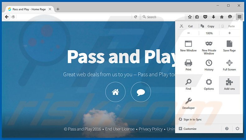 Suppression des publicités Pass and Play dans Mozilla Firefox étape 1