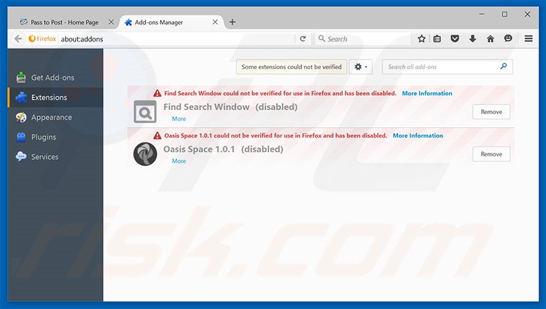 Suppression des publicités Pass To Post dans Mozilla Firefox étape 2