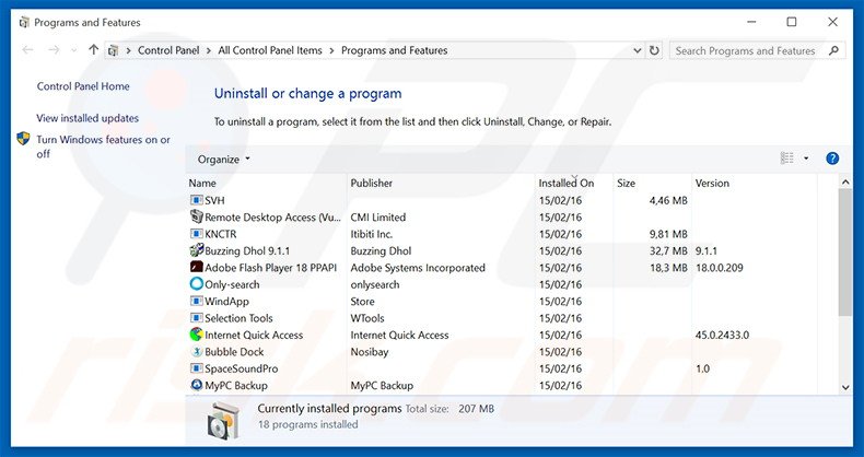 Désinstallation du pirate de navigateur pico-search.com via le Panneau de Configuration